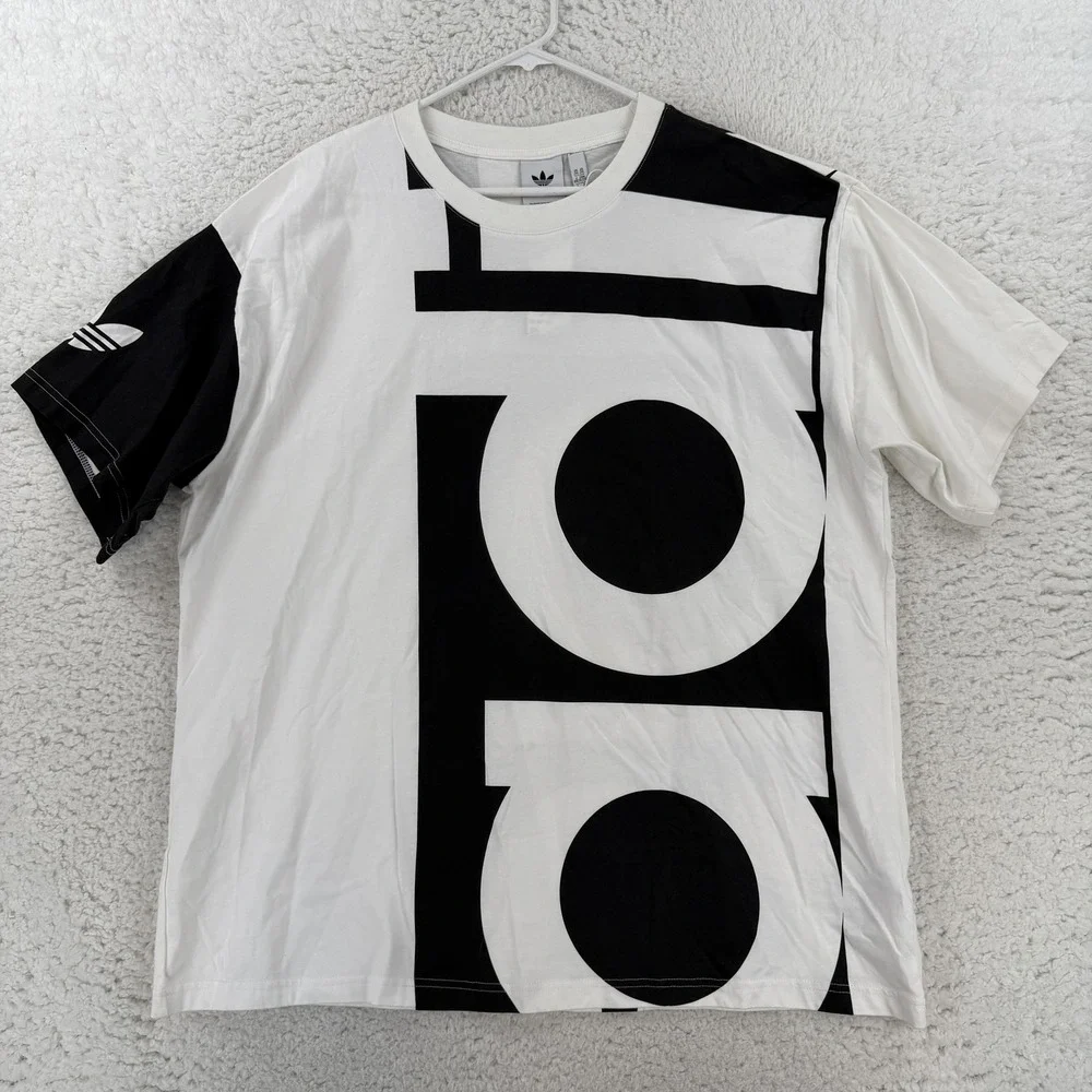 Adidas Shirt Mens 2XL White Big Adi Tee Black Logo Graphic T-Shirt Originals